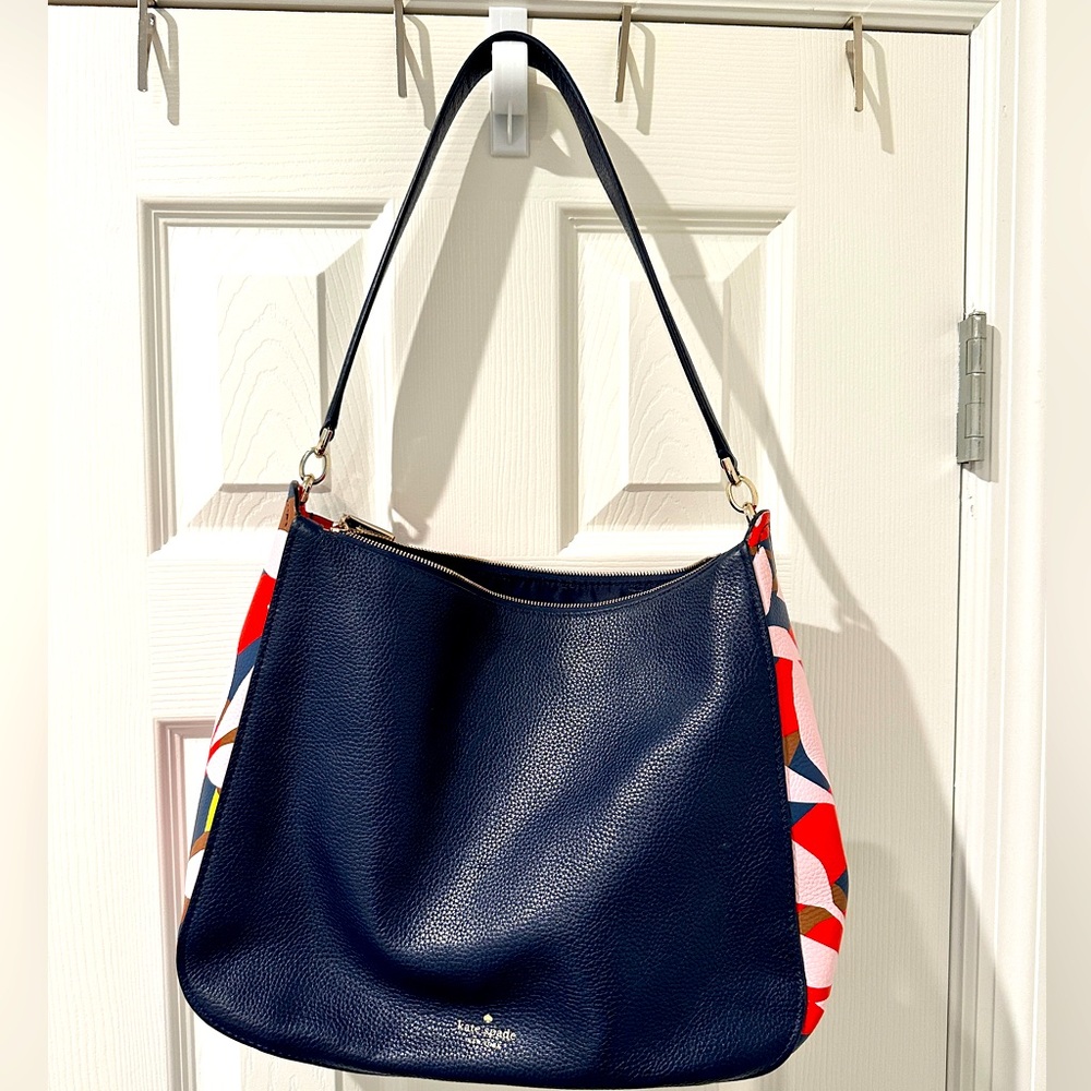 Kate Spade ♠️ Navy Blue Tropical Print Purse / Tote
